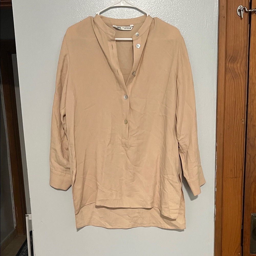 Zara Beige Button-Up Blouse